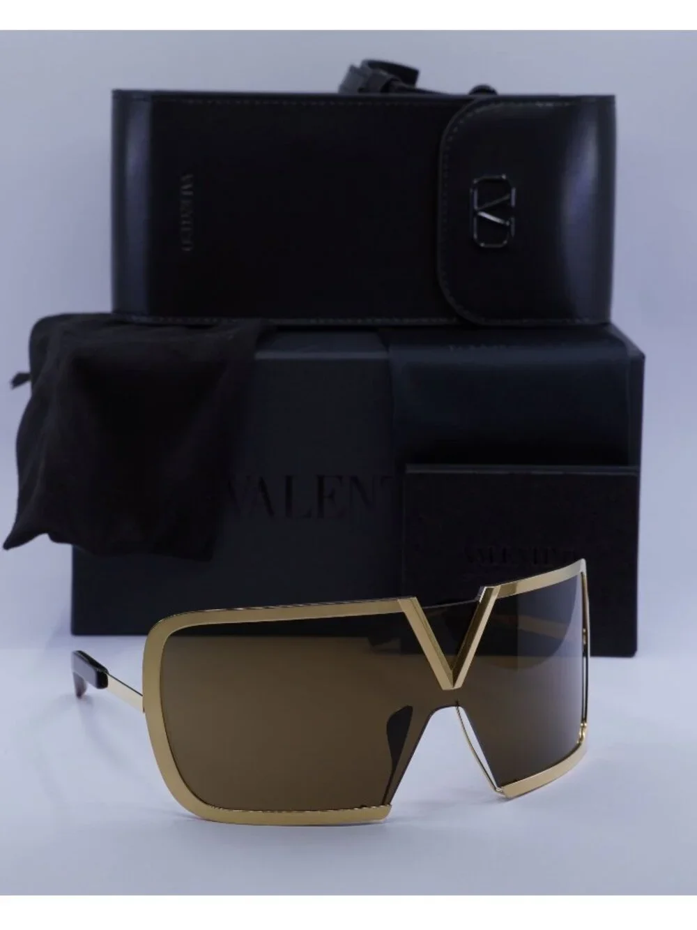 Valentino V-ROMASK VLS-120B Shield Sunglasses - Gold / Brown AR